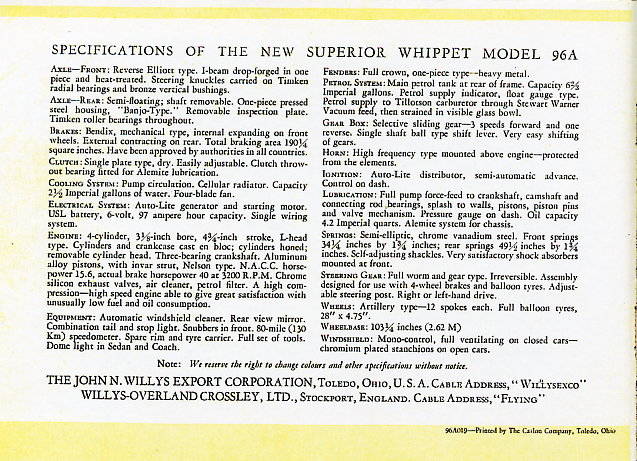 1929 Whippet 96A Sales Brochure