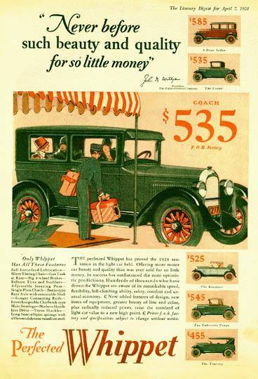 1928 Whippet 96 Coach Advertisement - America