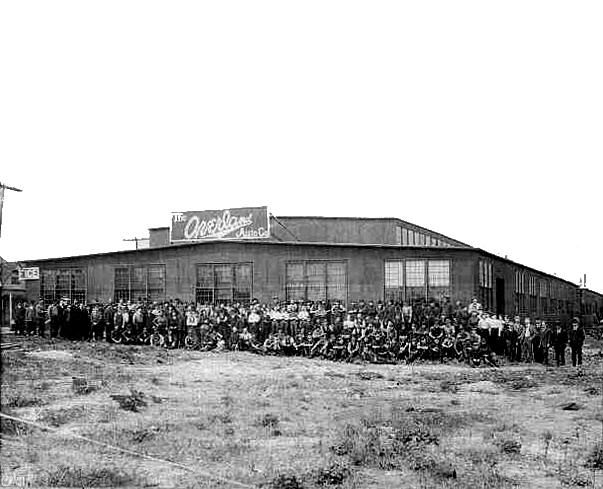 Employees outside early Overland factory prior to moving to Toledo OH.