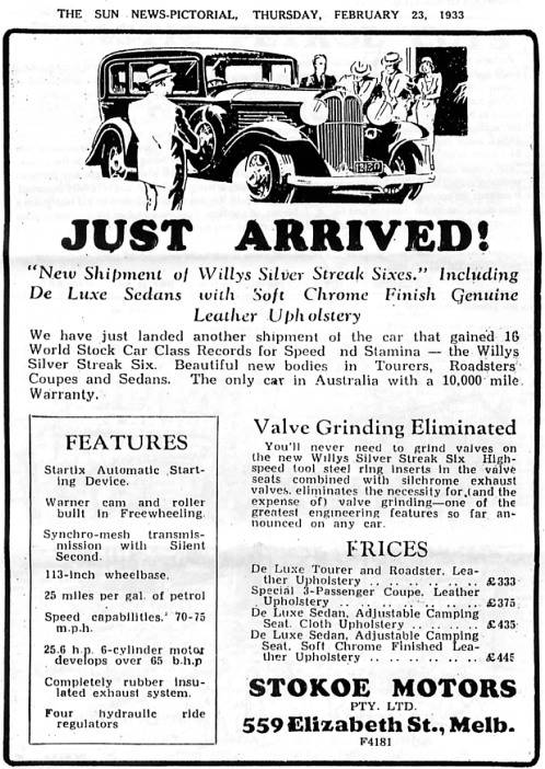 Willys Model 6-90A Newspaper Advertisement - Australia