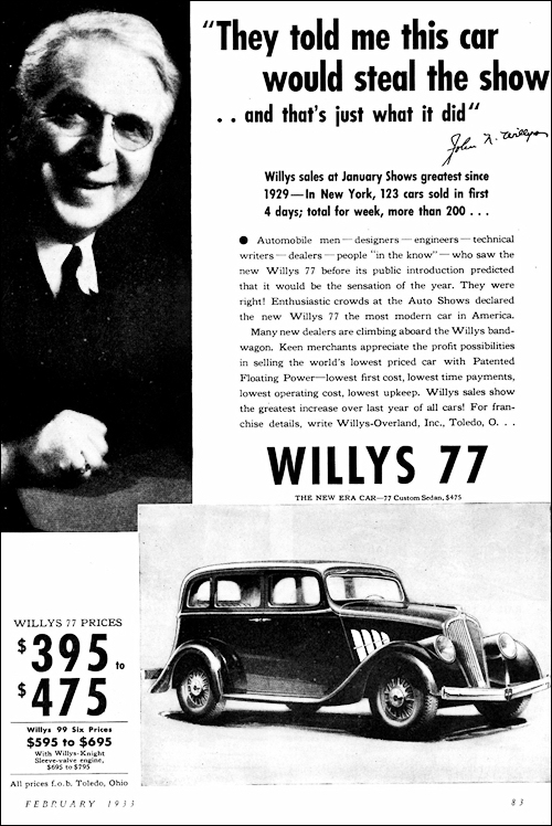 1933 Willys Model 77 & 99 Advert - America