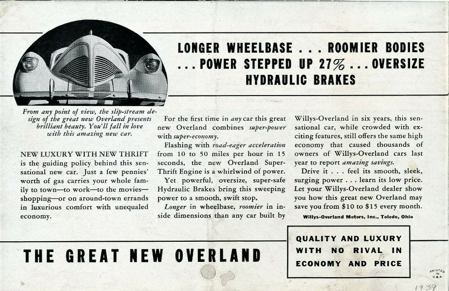 1939 Willys Overland Brochure - USA