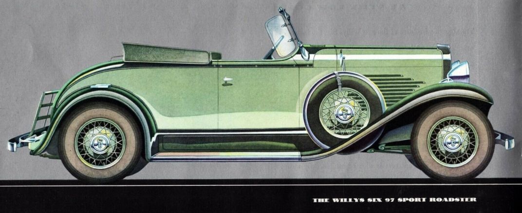 1931 Willys 97 Sport Roadster advertisement showing front fender lamp